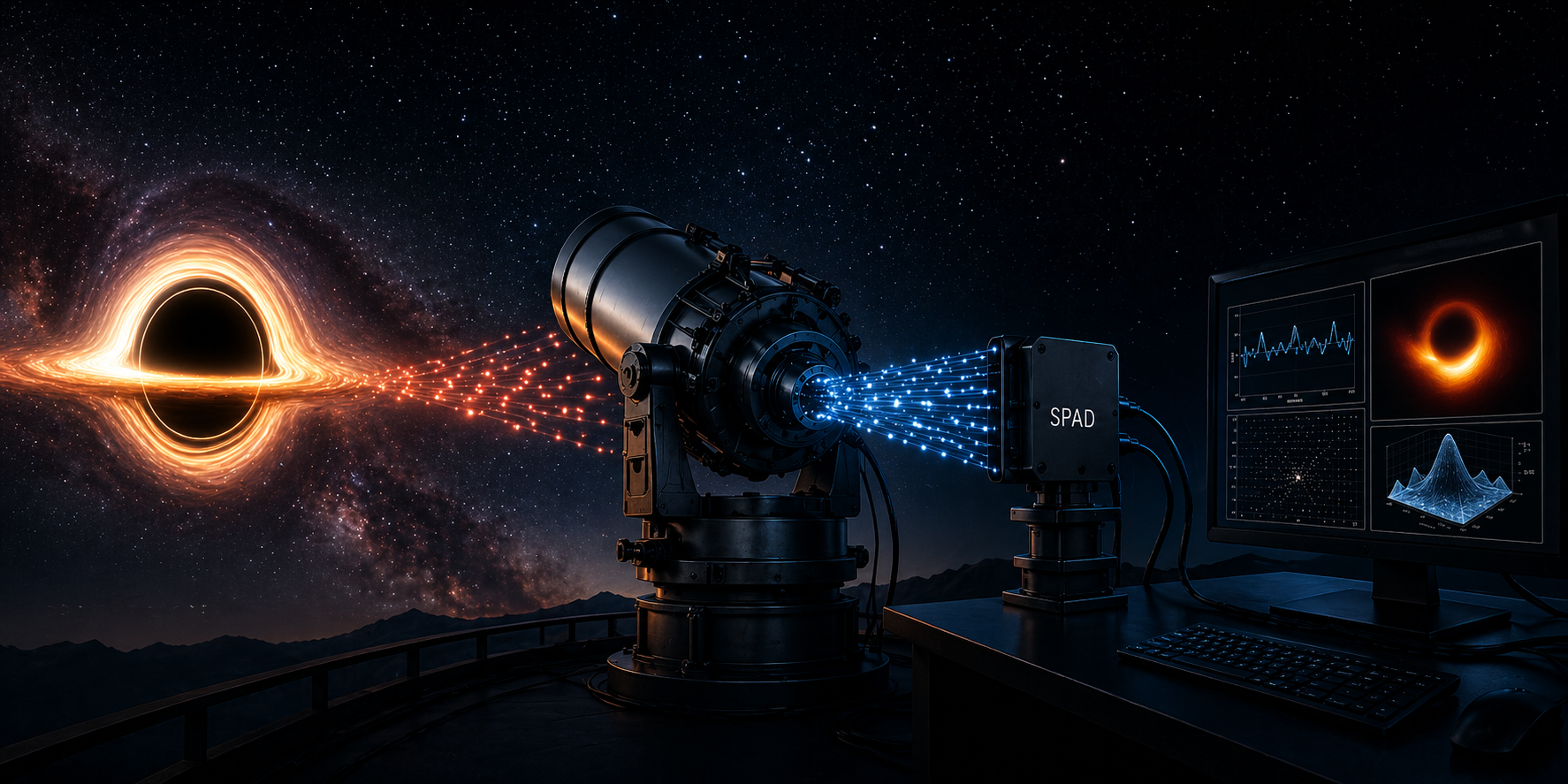 Concept image of intensity interferometry using SPAD detectors for black hole imaging